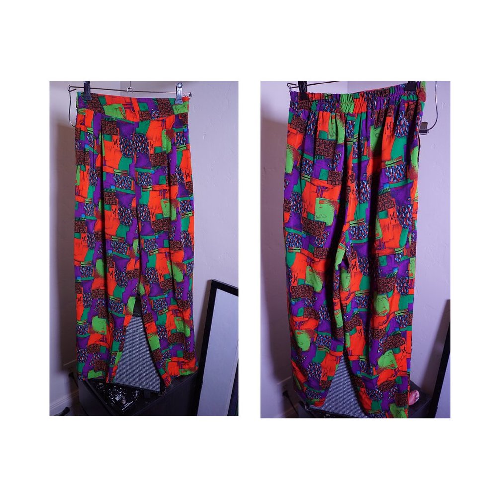 Vintage High Waisted Vibrant Pattern Pant Suit